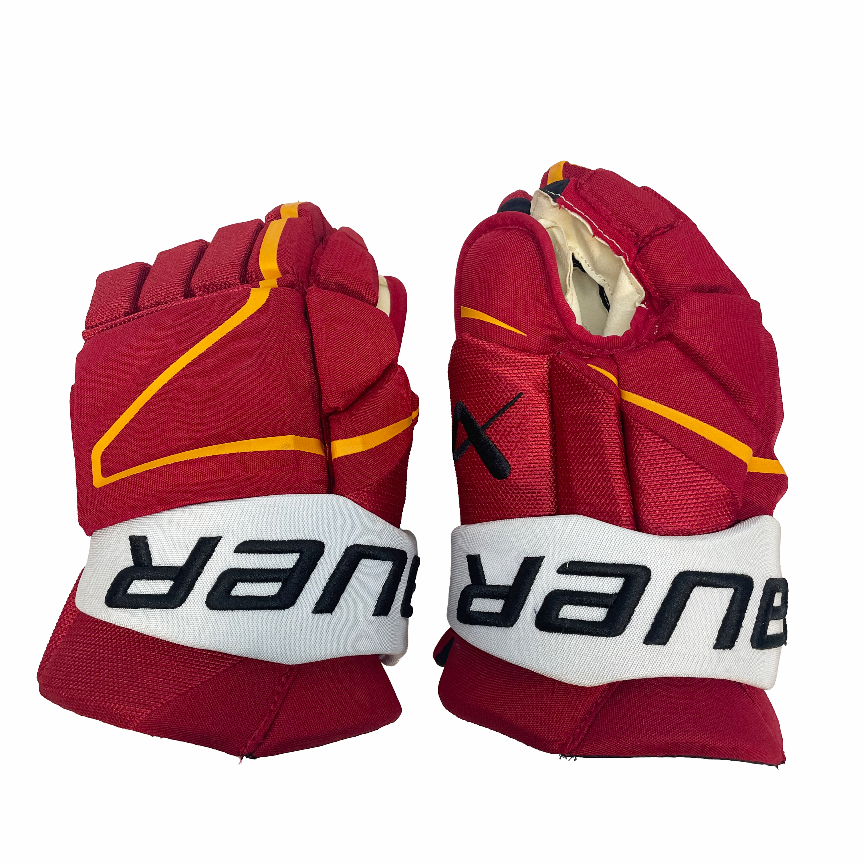 Bauer Vapor Hyperlite - NHL Pro Stock Glove - Calgary Flames (Red/Yellow/White)